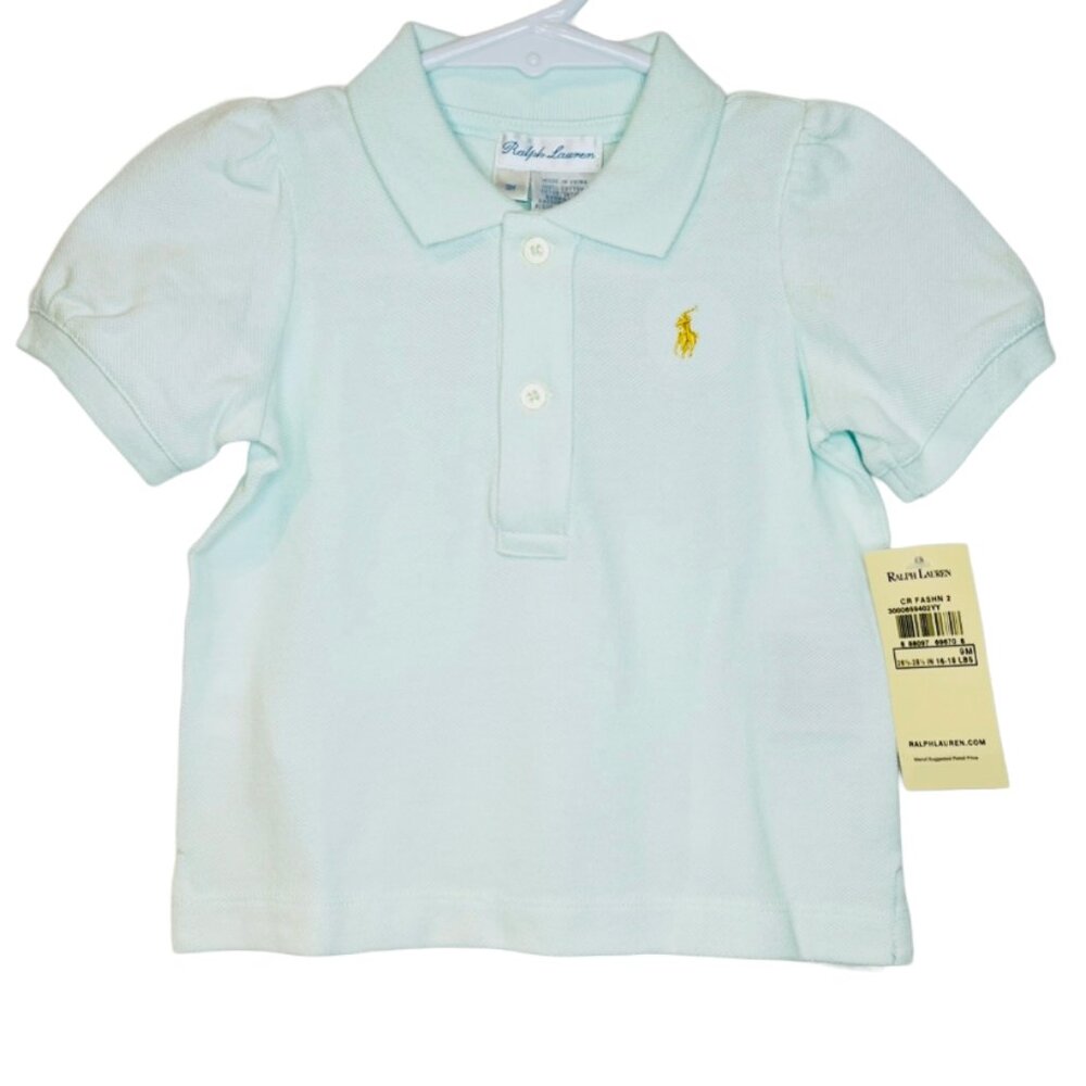 Ralph Lauren - NWT girls 9mo pale mint green polo shirt with puffed shoulders